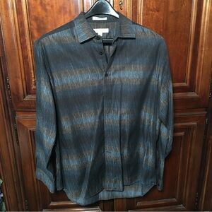Pronto Uomo Blue Mens Long Sleeve Button up Blue and brown Shirt XL